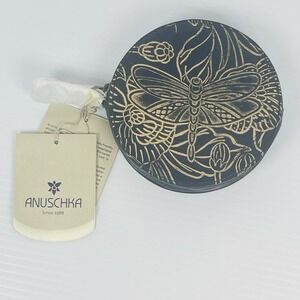 Anuschka Tooled Leather Zip-Top Coin Pouch Dragonfly Meadow Black NWT